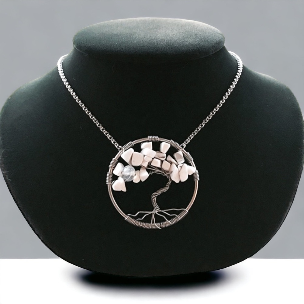 Genuine howlite & moonstone tree of life necklace